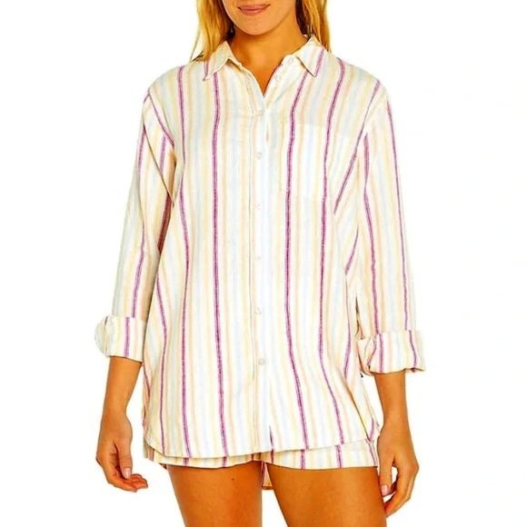 GAP Women's Linen Button Up Sunstripe Shirt Sz XS Oversized NWT - Picture 1 of 6